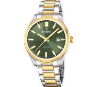 Quarzuhr FESTINA "Classic Steel", silbergoldfarben, grün, Armbanduhren, Herren, Quarzuhr, Armbanduhr, Herrenuhr, Edelstahlarmband, analog, Tag (50138310-0)