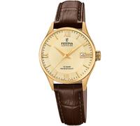 Quarzuhr FESTINA, gold (dunkelbraun), Armbanduhren, Damen, Quarzuhr, Armbanduhr, Damenuhr, Swiss Made, Lederarmband, analog, Datum (40004862-0) dunkelbraun