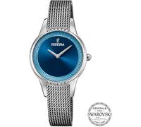 Quarzuhr FESTINA "Mademoiselle", blau (silberfarben, blau), Armbanduhren, Damen, Quarzuhr, Armbanduhr, Damenuhr, Edelstahlarmband, Ø 30 mm (43503143-0) silberfarben, blau