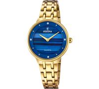 Quarzuhr FESTINA "Mademoiselle", goldfarben, blau, Armbanduhren, Damen, Quarzuhr, Armbanduhr, Damenuhr, Edelstahlarmband, analog, Zirkonia (synth.) (22996963-0)