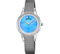 Quarzuhr FESTINA "Mademoiselle", silber (silberfarben, hellblau), Armbanduhren, Damen, Quarzuhr, Armbanduhr, Damenuhr, Edelstahlarmband, analog, Zirkonia (synth.) (82663945-0)