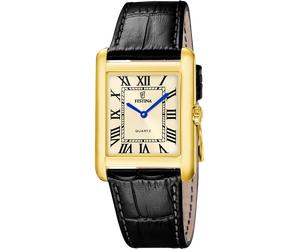 Quarzuhr FESTINA "On the Square", schwarz, champagnerfarben, goldfarben, Armbanduhren, Herren, Quarzuhr, Armbanduhr, Damenuhr, Herrenuhr, Lederarmband, analog (61630455-0) schwarz, champagnerfarben, g