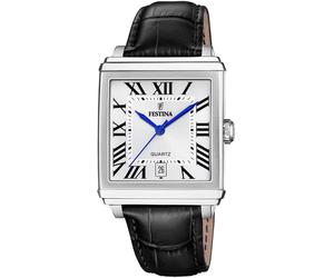 Quarzuhr FESTINA "On The Square", schwarz (schwarz, silberfarben), Armbanduhren, Damen, Quarzuhr, Armbanduhr, Herrenuhr, Damenuhr, Lederarmband, Datum (48850414-0) schwarz, silberfarben