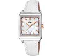 Quarzuhr FESTINA "On The Square", weiß, Armbanduhren, Damen, Quarzuhr, Armbanduhr, Damenuhr, Lederarmband, Datum (41205444-0)