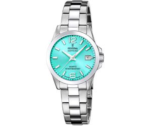 Quarzuhr FESTINA, silber (silberfarben, hellblau), Armbanduhren, Damen, Quarzuhr, Armbanduhr, Damenuhr, Swiss Made, Edelstahlarmband, analog, Tag (99799505-0) silberfarben, hellblau