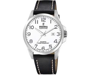 Quarzuhr FESTINA "Swiss Made", schwarz (schwarz, weiß), Armbanduhren, Herren, Quarzuhr, Armbanduhr, Herrenuhr, Damenuhr, Swiss Made, Lederarmband, Datum (33806828-0) schwarz, weiß