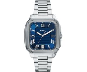 Quarzuhr FOSSIL "Crosby", blau (edelstahlfarben, blau), Armbanduhren, Herren, Quarzuhr, Armbanduhr, Herrenuhr, Edelstahlarmband, analog, Tag (94420336-0) edelstahlfarben, blau
