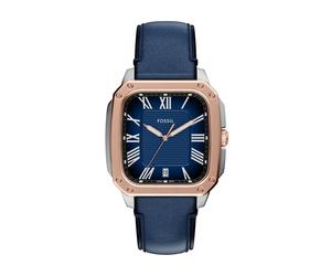 Quarzuhr FOSSIL "Crosby", blau, rosegoldfarben, Armbanduhren, Herren, Quarzuhr, Armbanduhr, Herrenuhr, Lederarmband, analog, Tag (10211863-0) blau, rosegoldfarben