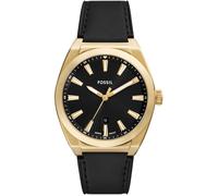 Quarzuhr FOSSIL "EVERETT", schwarz (schwarz, schwarz, goldfarben), Armbanduhren, Damen, Quarzuhr, Armbanduhr, Herrenuhr, Lederarmband, analog, Tag (31989729-0) schwarz, schwarz, goldfarben