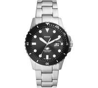 Quarzuhr FOSSIL "FOSSIL BLUE", silber (silberfarben, schwarz), Armbanduhren, Herren, Quarzuhr, Armbanduhr, Herrenuhr, Edelstahlarmband, analog, Tag, 2. Zeitzone (90528710-0) silberfarben, schwarz