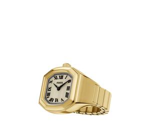 Quarzuhr FOSSIL "HARLOW WATCH RING", gelbgoldfarben, schwarz, Armbanduhren, Damen, Quarzuhr, Armbanduhr, Damenuhr, Edelstahlarmband, analog (38750617-0) gelbgoldfarben, schwarz