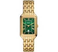 Quarzuhr FOSSIL "RAQUEL", gold (gelbgoldfarben, grün), Armbanduhren, Damen, Quarzuhr, Armbanduhr, Damenuhr, Datum, analog, Edelstahlarmband (91150161-0) gelbgoldfarben, grün