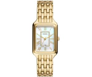 Quarzuhr FOSSIL "RAQUEL", gold (goldfarben, silberfarben, gelbgoldfarben), Armbanduhren, Damen, Quarzuhr, Armbanduhr, Damenuhr, Perlmutt-Zifferblatt, Datum, Edelstahlarmband (65176736-0) goldfarben, s