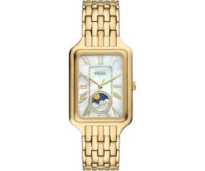 Quarzuhr FOSSIL "RAQUEL MOONPHASE", gold (goldfarben), Armbanduhren, Damen, Quarzuhr, Armbanduhr, Damenuhr, Edelstahlarmband, analog, Mondphase, Glassteine (10802967-0) goldfarben