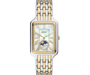 Quarzuhr FOSSIL "RAQUEL MOONPHASE", gold (goldfarben, edelstahlfarben), Armbanduhren, Damen, Quarzuhr, Armbanduhr, Damenuhr, Edelstahlarmband, analog, Mondphase, Glassteine (23441245-0) goldfarben, ed