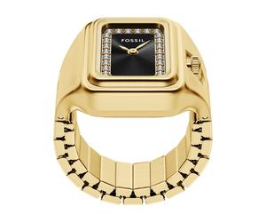 Quarzuhr FOSSIL "RAQUEL WATCH RING", gelbgoldfarben, schwarz, Armbanduhren, Damen, Quarzuhr, Armbanduhr, Damenuhr, Edelstahlarmband, analog, Glassteine (21662765-0) gelbgoldfarben, schwarz