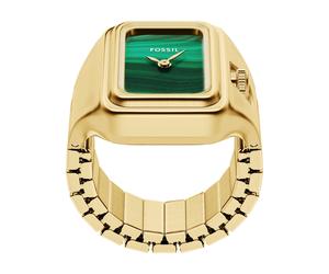 Quarzuhr FOSSIL "RAQUEL WATCH RING", gold (gelbgoldfarben, grün), Armbanduhren, Damen, Quarzuhr, Armbanduhr, Damenuhr, Edelstahlarmband, analog (89316930-0) gelbgoldfarben, grün