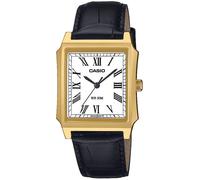 Quarzuhr, gold (schwarz, weiß), CASIO TIMELESS COLLECTION, Armbanduhren, Damen, Quarzuhr, Armbanduhr, Damenuhr, Herrenuhr, analog, Lederarmband (89887869-0) schwarz, weiß