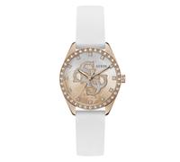 Quarzuhr GUESS "AVA", weiß, roségoldfarben, Armbanduhren, Damen, Quarzuhr, Armbanduhr, Damenuhr, Silikonarmband, analog (40409728-0) weiß, roségoldfarben