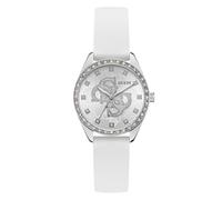 Quarzuhr GUESS "AVA", weiß, silberfarben, Armbanduhren, Damen, Quarzuhr, Armbanduhr, Damenuhr, Silikonarmband, analog (61518709-0) weiß, silberfarben