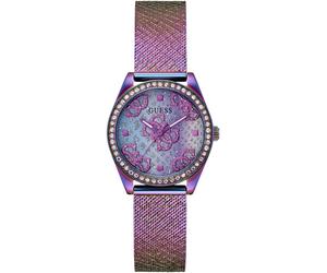 Quarzuhr GUESS "BOA", bunt, Armbanduhren, Damen, Quarzuhr, Armbanduhr, Damenuhr, Kristallsteine, Mineralglas, Edelstahlarmband (67066862-0) bunt