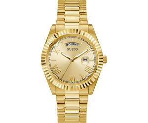 Quarzuhr GUESS "CONNOISSEUR", gold (goldfarben, goldfarben), Armbanduhren, Herren, Quarzuhr, Armbanduhr, Herrenuhr, Datum, Wochentag, Edelstahlarmband (50878354-0) goldfarben, goldfarben