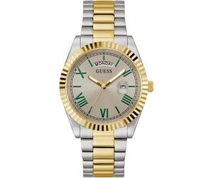 Quarzuhr GUESS "CONNOISSEUR", silber (silberfarben, goldfarben), Armbanduhren, Herren, Quarzuhr, Armbanduhr, Herrenuhr, Datum, Wochentag, Edelstahlarmband (18008104-0) silberfarben, goldfarben