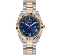 Quarzuhr GUESS "CONNOISSEUR", silber (silberfarben, roségoldfarben, blau), Armbanduhren, Kinder, Quarzuhr, Armbanduhr, Herrenuhr, Datum, Wochentag, Edelstahlarmband (64682157-0) silberfarben, roségold