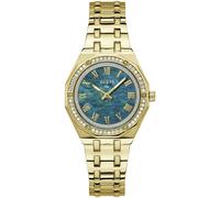 Quarzuhr GUESS "DESIRE", gold (gelbgoldfarben), Armbanduhren, Damen, Quarzuhr, Armbanduhr, Damenuhr, Kristallsteine, Mineralglas, Edelstahlarmband (96489658-0) gelbgoldfarben