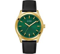 Quarzuhr GUESS "DEX", schwarz (schwarz, grün), Armbanduhren, Damen, Quarzuhr, Armbanduhr, Herrenuhr, Lederarmband, Mineralglas, analog (36811423-0) schwarz, grün