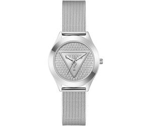 Quarzuhr GUESS "GLITZ PLAQUE", silber (silberfarben), Armbanduhren, Damen, Quarzuhr, Armbanduhr, Damenuhr, Edelstahlarmband, Mineralglas, analog (31575657-0) silberfarben