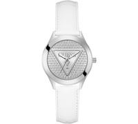 Quarzuhr GUESS "GLITZ PLAQUE", weiß, Armbanduhren, Damen, Quarzuhr, Armbanduhr, Damenuhr, Lederarmband (71950600-0)