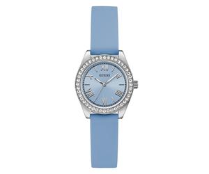 Quarzuhr GUESS "GUESS-MINI LUNA GLITZ", blau, Armbanduhren, Damen, Quarzuhr, Armbanduhr, Damenuhr, Silikonarmband, analog (63499000-0) blau