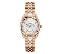 Guess Damen Armbanduhr JADA, rosegoldfarbenes Edelstahlarmband, Mineral Glas, silberfarbenes Ziffernblatt, 3 Bar, Gehäusedurchmesser: 34 mm, GW0936L4