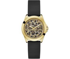 Quarzuhr GUESS "MENAGERIE", schwarz, Armbanduhren, Damen, Quarzuhr, Armbanduhr, Damenuhr, Silikonarmband, Mineralglas, analog (93333614-0) schwarz