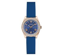 Quarzuhr GUESS "MINI LUNA", blau, roségoldfarben, Armbanduhren, Damen, Quarzuhr, Armbanduhr, Damenuhr, Silikonarmband, analog (39599546-0) blau, roségoldfarben