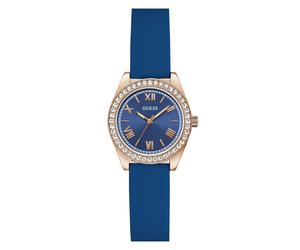 Quarzuhr GUESS "MINI LUNA", blau, roségoldfarben, Armbanduhren, Damen, Quarzuhr, Armbanduhr, Damenuhr, Silikonarmband, analog (39599546-0) blau, roségoldfarben
