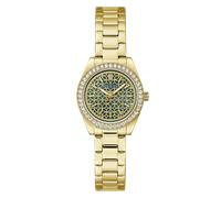 Quarzuhr GUESS "MINI LUNA", gold (goldfarben, grün), Armbanduhren, Damen, Quarzuhr, Armbanduhr, Damenuhr, Edelstahlarmband, analog (95745105-0) goldfarben, grün