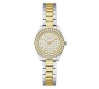 Quarzuhr GUESS "MINI LUNA", gold (silberfarben, weiß), Armbanduhren, Damen, Quarzuhr, Armbanduhr, Damenuhr, Edelstahlarmband, analog (18957069-0) silberfarben, weiß