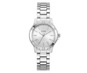 Quarzuhr GUESS "MIST", silber (silberfarben), Armbanduhren, Damen, Quarzuhr, Armbanduhr, Damenuhr, Edelstahlarmband, Kristallsteine (85810564-0) silberfarben