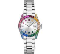 Quarzuhr GUESS "OPALINE", silber (silberfarben), Armbanduhren, Damen, Quarzuhr, Armbanduhr, Damenuhr, Datum, Kristallsteine, Mineralglas, analog (34929215-0) silberfarben