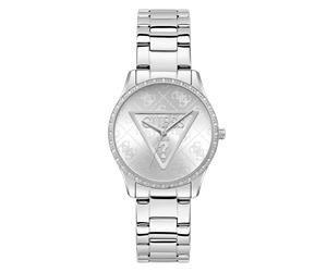 Quarzuhr GUESS "ROXY", silber (silberfarben), Armbanduhren, Damen, Quarzuhr, Armbanduhr, Damenuhr, Edelstahlarmband, Kristallglas (27823807-0) silberfarben