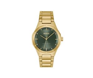 Quarzuhr HUGO "LIT", goldfarben, grün, Armbanduhren, Herren, Quarzuhr, Armbanduhr, Herrenuhr, Edelstahlarmband, analog (46478725-0) goldfarben, grün