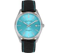 Quarzuhr JACQUES LEMANS "Derby", schwarz (schwarz, hellblau), Armbanduhren, Damen, Quarzuhr, Armbanduhr, Damenuhr, analog, Datum, Lederarmband (66829127-0) schwarz, hellblau