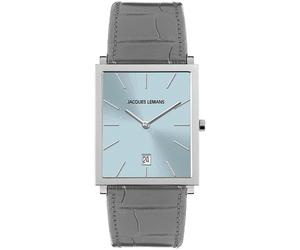 Quarzuhr JACQUES LEMANS "Nizza", grau (grau, hellblau), Armbanduhren, Damen, Quarzuhr, Armbanduhr, Damenuhr, Herrenuhr, Datum, Lederarmband (76285229-0) grau, hellblau
