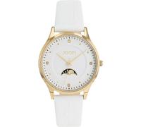 Quarzuhr JOOP, weiß, Armbanduhren, Damen, Quarzuhr, Armbanduhr, Damenuhr, Lederarmband, analog,Zirkonia (synth.),Mondphase (50962744-0)