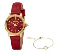 Quarzuhr JUST CAVALLI TIME "Euforia", rot (rot, weinrot), Armbanduhren, Damen, Quarzuhr, Armbanduhr, Damenuhr, Lederarmband, Ideal auch als Geschenk, analog (74859619-0) rot, weinrot
