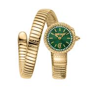 Quarzuhr JUST CAVALLI TIME "Signature Snake", gold (goldfarben, dunkelgrün), Armbanduhren, Damen, Quarzuhr, Armbanduhr, Damenuhr, Edelstahlarmband, analog, Kristallsteine (66199210-0) goldfarben, dunk
