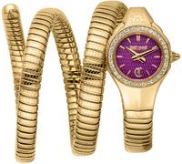 Quarzuhr JUST CAVALLI TIME "Signature Snake", gold (goldfarben, lila), Armbanduhren, Damen, Quarzuhr, Armbanduhr, Damenuhr, Edelstahlarmband, analog, Kristallsteine (76711243-0) goldfarben, lila