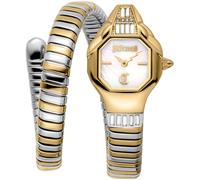 Quarzuhr JUST CAVALLI TIME "Signature Snake", gold (silbergoldfarben, weiß), Armbanduhren, Damen, Quarzuhr, Armbanduhr,Damenuhr,Edelstahlband,Perlmutt-Zifferblatt,Kristallsteine (91192865-0) silbergol